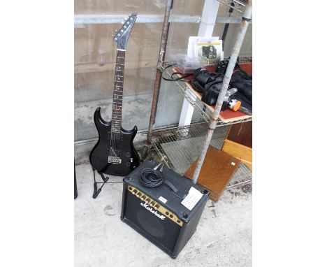 A COLUMBUS SERIES ONE ELECTRIC GUITAR WITH STAND, CABLES AND MARSHALL AMPLIFIER AND BELIEVED IN WORKING ORDER BUT NO WARRANTY