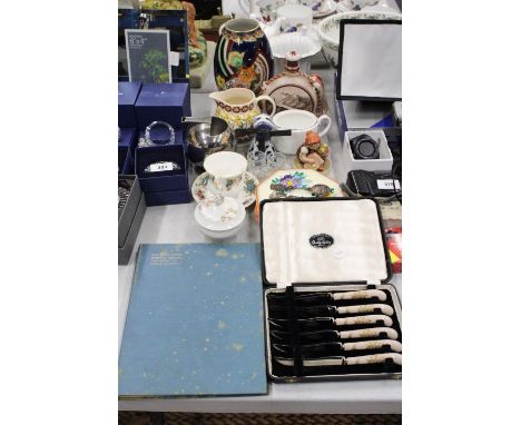 A MIXED LOT TO INCLUDE ROYAL ALBERT BERKELEY COFFEE CUP AND SAUCER, CARLTONWARE VASE, WEST GERMAN FIGURE "CHICK GIRL", ETC., 