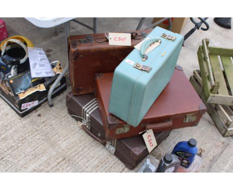FOUR VINTAGE SUITCASES TO INCLUDE AN ANTLER EXAMPLE 