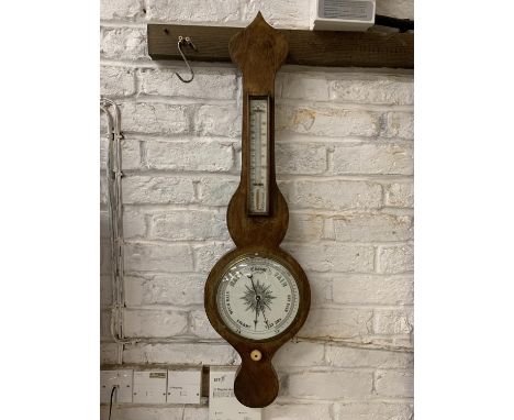 A VINTAGE MAHOGANY BAROMETER WITH THERMOMETER, LENGTH 94CM 