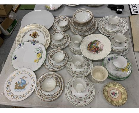 A LARGE QUANTITY OF VINTAGE CUPS, SAUCERS, PLATES, ETC TO INCLUDE, MELBA CHINA, 'SPRING', BRIDGWOOD CHINA, ETC 