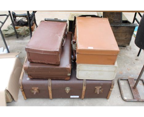 FIVE VARIOUS VINTAGE TRAVEL CASES AND A TRUNK 