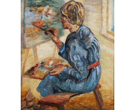 Elvic Steele - Portrait of an Artist at an Easel (probably a Self Portrait of the Artist), 20th century oil on board, signed 
