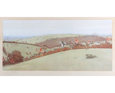 Cecil Aldin - 'The Pytchley Country, Gone Away from Badby Wood', 20th century offset lithograph, signed in pencil recto, titl