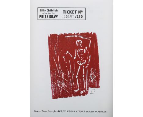 Billy Childish - 'Art Car Boot Fair Prize Draw Ticket No. 000167/250', 21st century woodcut, signed in pencil recto, label ve