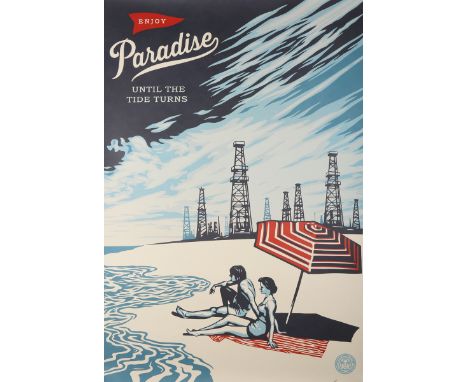 Shepard Fairey [OBEY] - 'Enjoy Paradise until the Tide Turns', lithograph, signed and dated 2016 in pencil, sheet size 91cm x