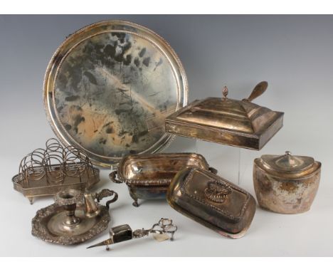 A George III Sheffield plate circular salver, diameter 36cm, and a collection of other mostly George III and early 19th centu