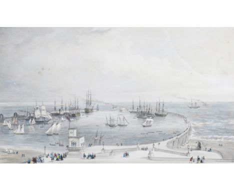 Day &amp; Son (printers) - 'View of the Intended Harbour at Brighton, on the Recoil Principle', 19th century stone lithograph