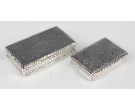 An Austro-Hungarian silver rectangular snuff box with foliate scroll engraved and engine turned decoration, Prague 1840, weig