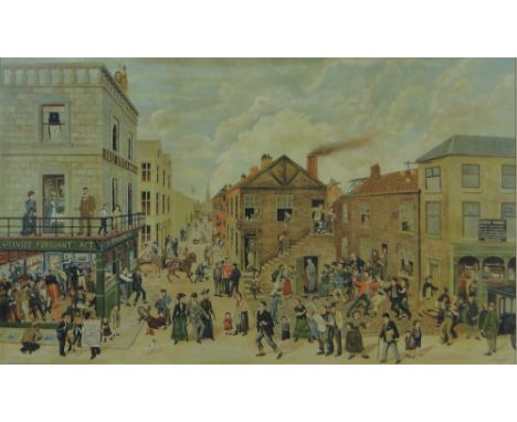 19th century colour lithograph, The Doings of Drink or The Publican Verses The People, published 1893, i 18" x 30", framed.