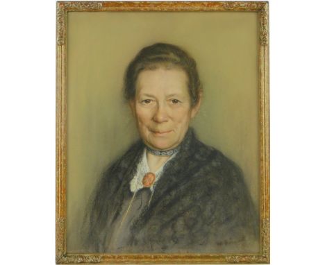 German School
coloured pastels, head and shoulders portrait of a woman, indistinctly signed, 19" x 15", framed.