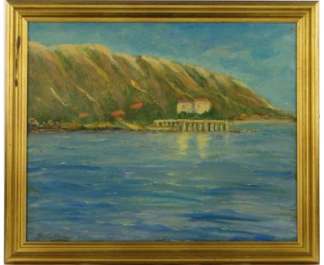 Mid 20th century oil on canvas, Continental coastal view, indistinctly signed, 18" x 22", framed and oil on canvas, portrait 