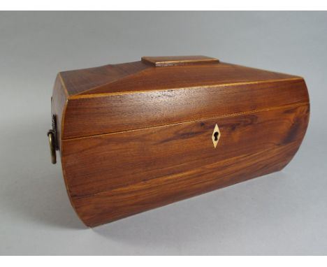 A Restored Regency Two Division Sarcophagus Shaped Tea Caddy with Ormolu Ring Handles, Fitted Interior and Later Glass Mixing