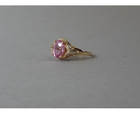 A 14ct Yellow Gold and Diamond Ring with Pink Cut Oval Sapphire Approx 3.5ct