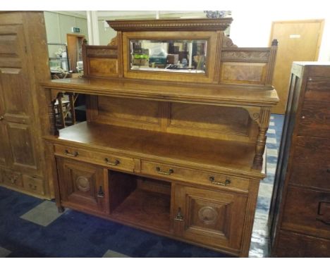 A Late Victorian Mirror Back Two Tier Sideboard or Serving Table. The Base with Centre Open Area Flanked by Two Panelled Door