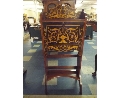 A Late Victorian Mahogany Hall Bureau with Marquetry Inlay. Fall Front to Fitted INterior and Tooled Leather Writing Surface.