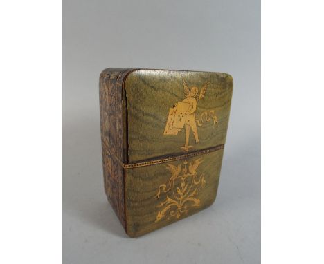 A Continental Micro Marquetry and Inlaid Two Division Playing Card Box. 12cm High