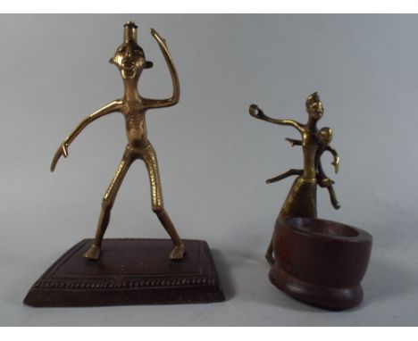 Two Early 20th Century Brass and Wood Tribal Art Figures. Bamileke People, Cameroon. 13 and 17cm High