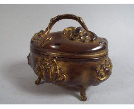 A Late 19th Century Cast Metal Art Nouveau Casket with Moulded Decoration. 11x8x10cm 