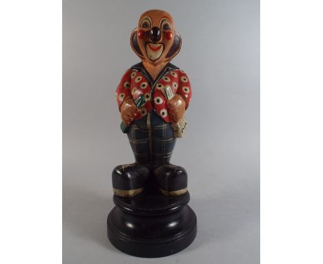 An Early 20th Century Folk Art Carved Wood Figure of a Circus Clown with Original Painted Polychrome Decoration. 32cm High