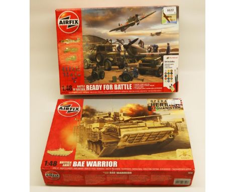 Unmade Airfix 1:48 scale British Army BAE Warrior kit no. A07300 (Seals unbroken) and unmade Airfix 1:48 scale Battle of Brit