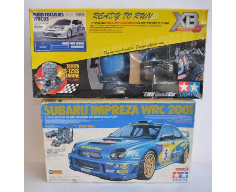 2 Tamiya 1/10 glow engine powered remote control cars, both A/F. Item No 44034-27800 Subaru Impreza with spare bodyshell and 
