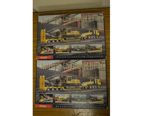 2 boxed 1/50 scale diecast Nooteboom trailer and tractor model sets by Conrad Models, both 4-axle extendible lowbed trailer a