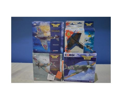 4 boxed 1/72 scale diecast Corgi Supermarine Spitfire models (3 limited edition): 49005, 563/5600 Spitfire Mk1, 54 Sqn with a