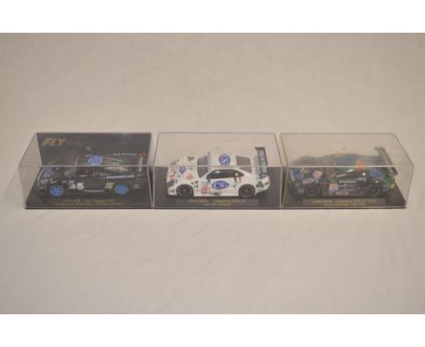 3 1/32 scale electric slot cars by Fly:Saleen S7R 24hr Daytona 2001 (ref 88015), car in as new condition.Lister Storm Silvers