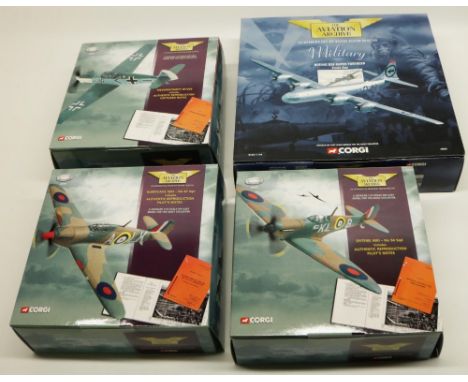 Corgi Aviation Archive - four diecast model aircraft in 1:72 and 1:144 scale with original packaging: 48901, 49005, 49205, 49