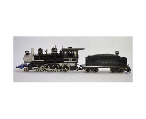 A Bachmann G-gauge Baldwin 4-6-0 loco (plastic running gear) and tender. Some modifications and repainting to the model to ma