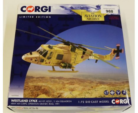 Corgi Aviation Archive 1:72 scale Westland Lynx AH1GT, XZ221, "J" 654 Squadron, Army Air Corps, Operation Granby, Iraq, 1991,