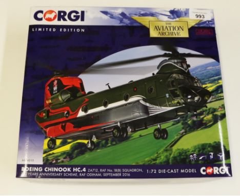 Corgi The Aviation Archive 1:72 scale Boeing Chinook ZA712, RAF no. 18 (B) Squadron, 100 Years Anniversary Scheme, RAF Odiham