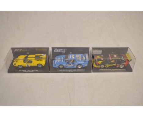 3 1/32 scale electric slot cars by Fly:Ford MkII Le Mans 24hr (ref 88085) car in excellent barely run condition.Lancia Beta M