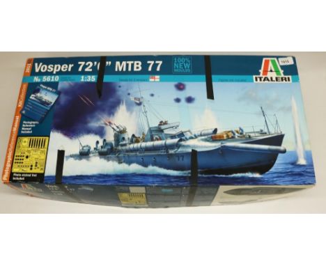 Italeri 1:35 scale Vosper 72:6"72 foot six inches" MTB 77, No. 5610, plastic scale model, partially constructed, parts painte