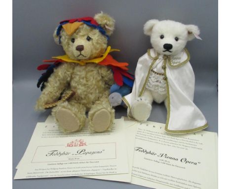 Steiff Papageno teddy bear in blonde mohair, limited edition 708/1500, H30cm, with certificate, and a Steiff Vienna Opera ted