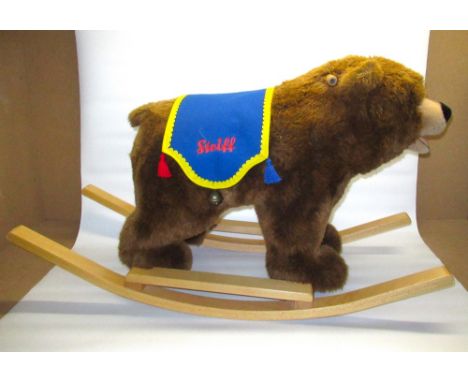 Steiff bear rocker, in brown plush with blue Steiff sash, L106cm H63cm 