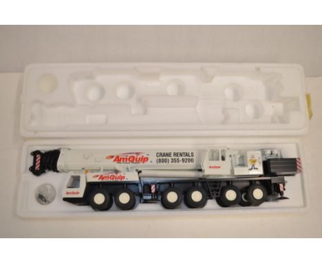 Boxed 1/50 scale diecast Grove GMK 6350 mobile telescopic crane model by Conrad (model no 2091/02) in Am Quip Crane Rental li