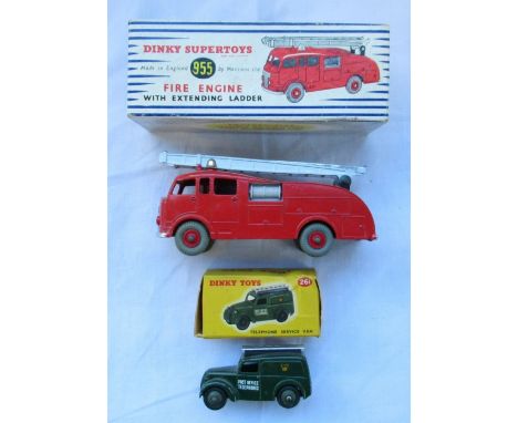 Dinky Toys 955 Fire Engine with extending ladder and a 261 telephone service van, both with original boxes 