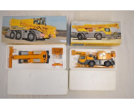 2 boxed 1/50 scale diecast Liebherr mobile telescopic crane models by Conrad: An LTC 1055 (item no 20100/0) and an LTM 1030/2