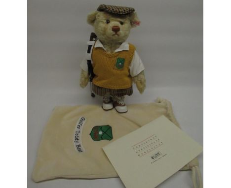 Steiff Golfer Teddy Bear in blonde mohair, H32cm, limited edition 2803/3000, with certificate and dustbag 