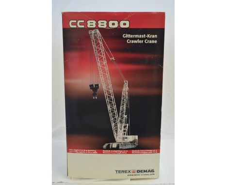 1/50 scale die-cast Terex Demag CC8800 Lattice Boom Crawler Crane model with extra Luffing Fly Jib set by Conrad. Boxed and a