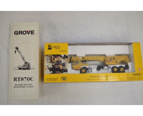 2 boxed 1/50 scale diecast Grove mobile telescopic crane models: An ATS540 by Norscott (item no 30098) and an NZG Grove RT870