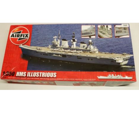 Unmade Airfix 1:350 scale HMS Illustrious kit no. A14201, box opened, bags still sealed 