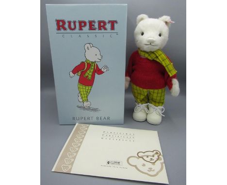 Steiff Rupert Bear in white mohair, H28cm, limited edition 843/3000 