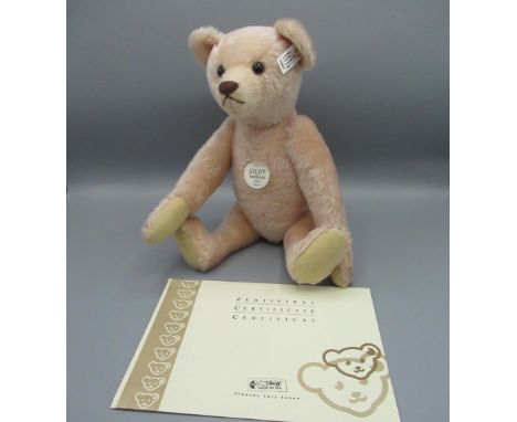 Steiff 1908 replica bear in pink mohair with working growler mechanism, limited edition 171/3000, 35cm, with certificate 