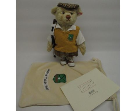 Steiff Golfer Teddy Bear in blonde mohair, H32cm, limited edition 1542/3000, with certificate and dustbag 