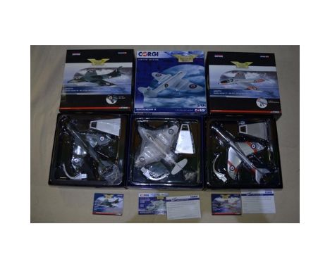 3 boxed 1/72 scale post-war limited edition diecast Corgi aircraft models, all in mint condition with sealed accessory bags: 