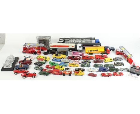 Collection of die cast model vehicles of various scales inc. Corgi Jaguars, Esso tanker, autoloader, RAC British GP Silversto