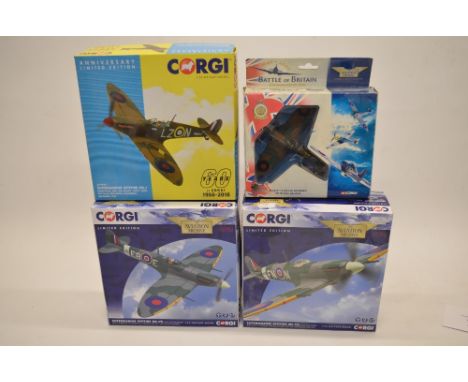 4 boxed 1/72 scale diecast Corgi Supermarine Spitfire models (3 limited edition):AA31934C, 147/1000 Spitfire Vb, P/O Jens Mul